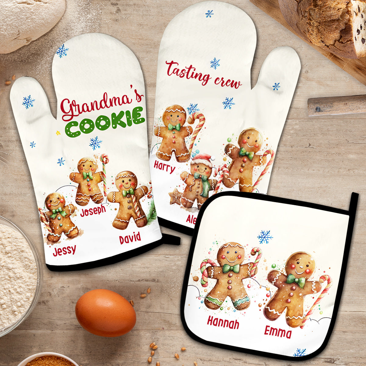 Grandma’s Cookies Tasting Crew - Personalized Grandma Oven Mitts & Pot Holder Set