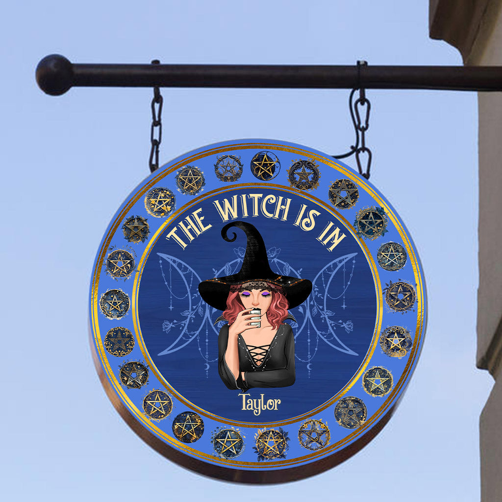 The Witch Is In - Personalized Witch Round Metal Sign