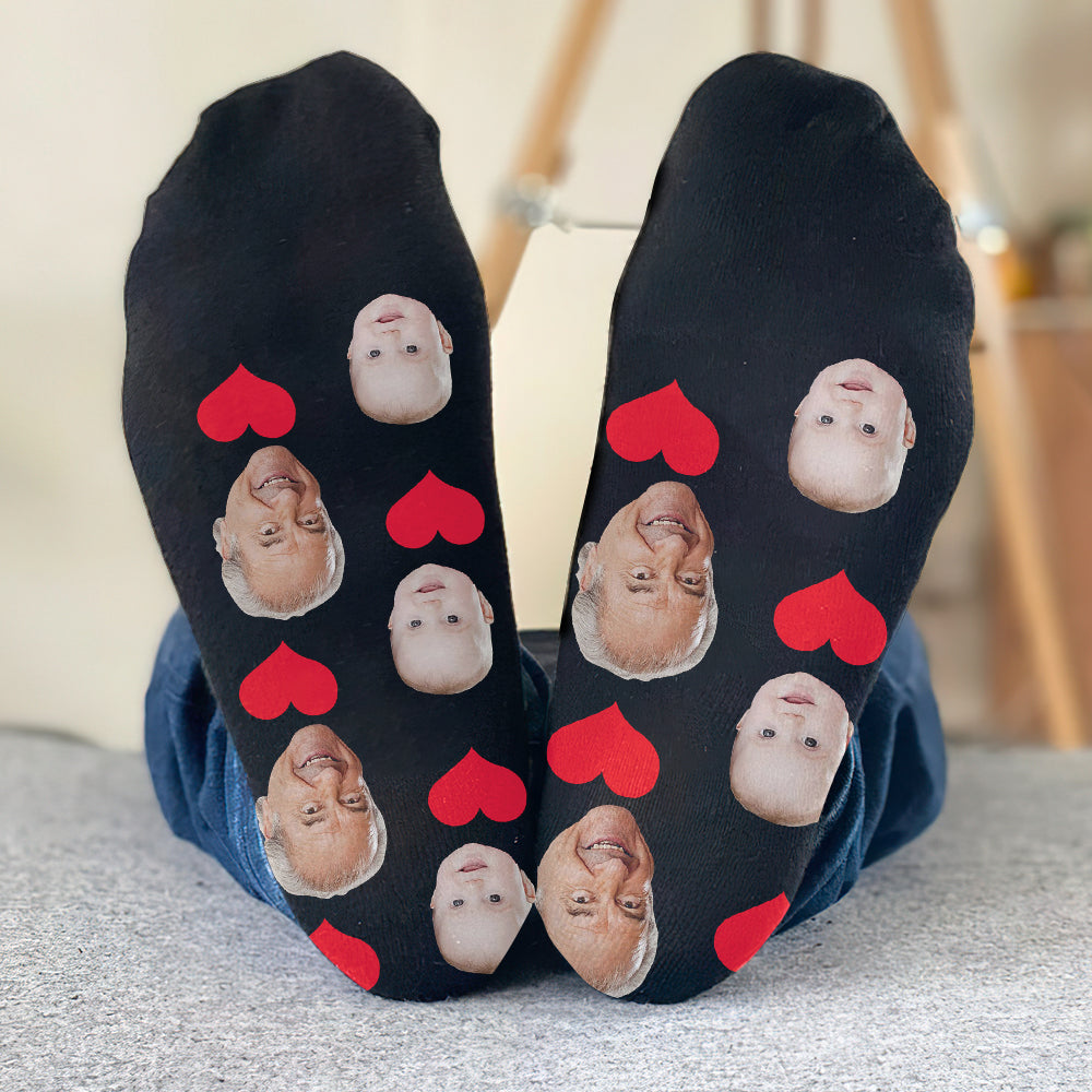 Custom Face Heart Pattern - Personalized Grandpa Socks