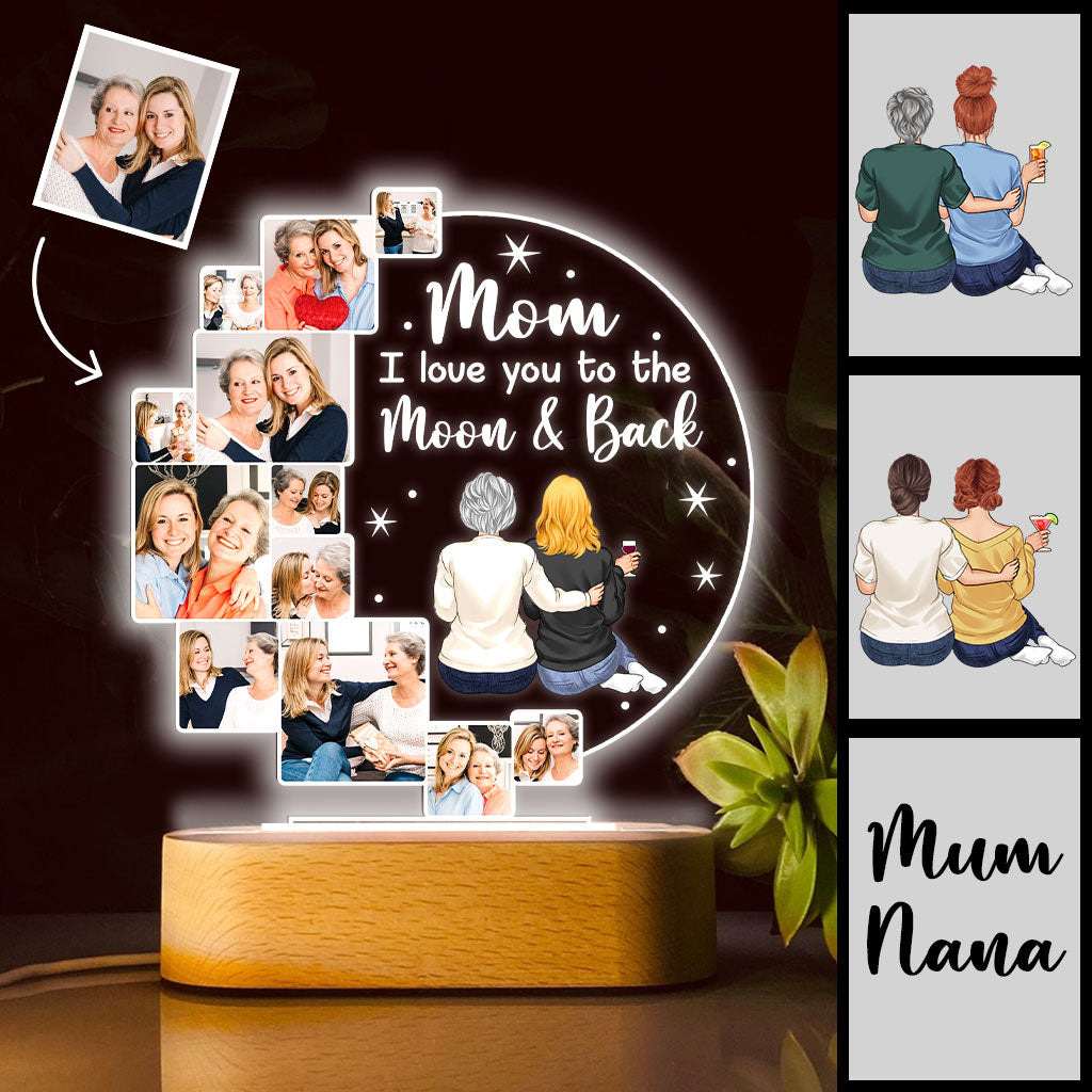 Discover I Love You To The Moon & Back - Personalized Mother Shaped Plaque Light Base