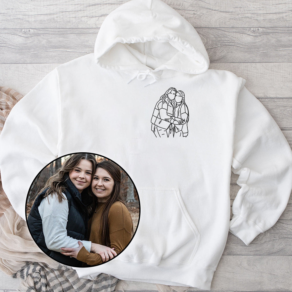 Custom Line Art - Personalized Bestie Embroidered Hoodie