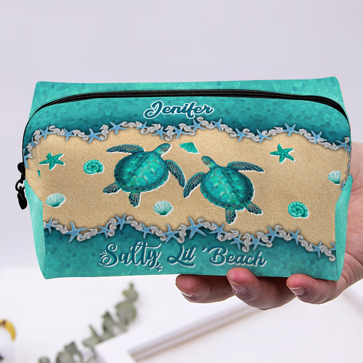 Salty Lil' Beach - Personalized Turtle Makeup Bag