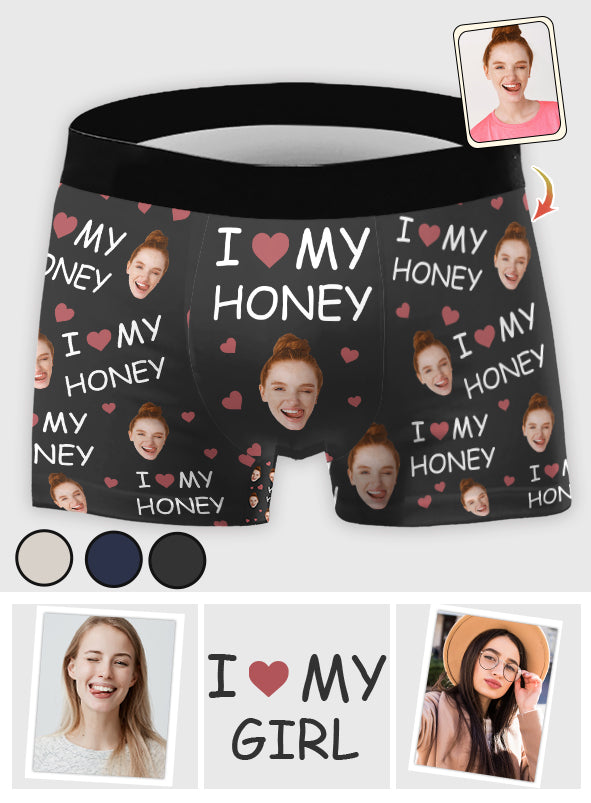 I Love My Wife/Girlfriend/Honey - Personalized Husband And Wife Men’s Boxer Briefs