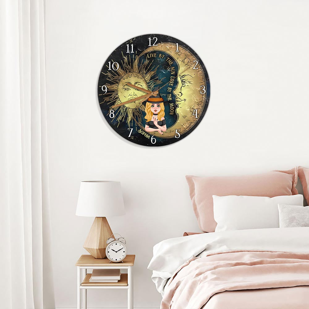 Live By The Sun Love By The Moon - Personalized Witch Wall Clock