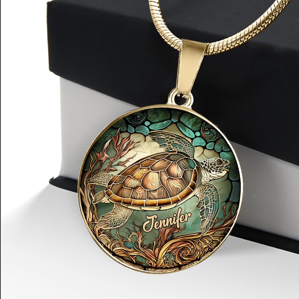 Love Turtles - Personalized Turtle Round Pendant Necklace