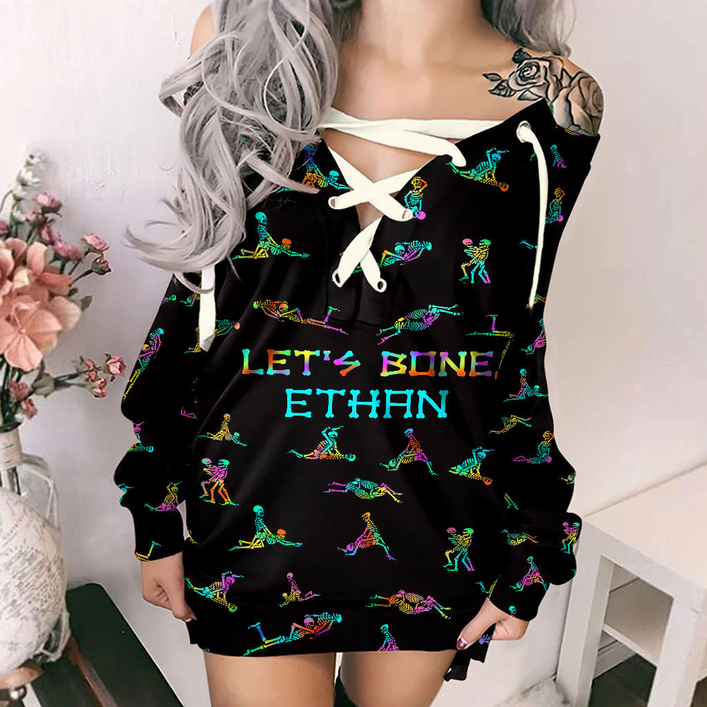 Let's Bone - Personalized Skull Off Shoulder Long Sleeve Dress