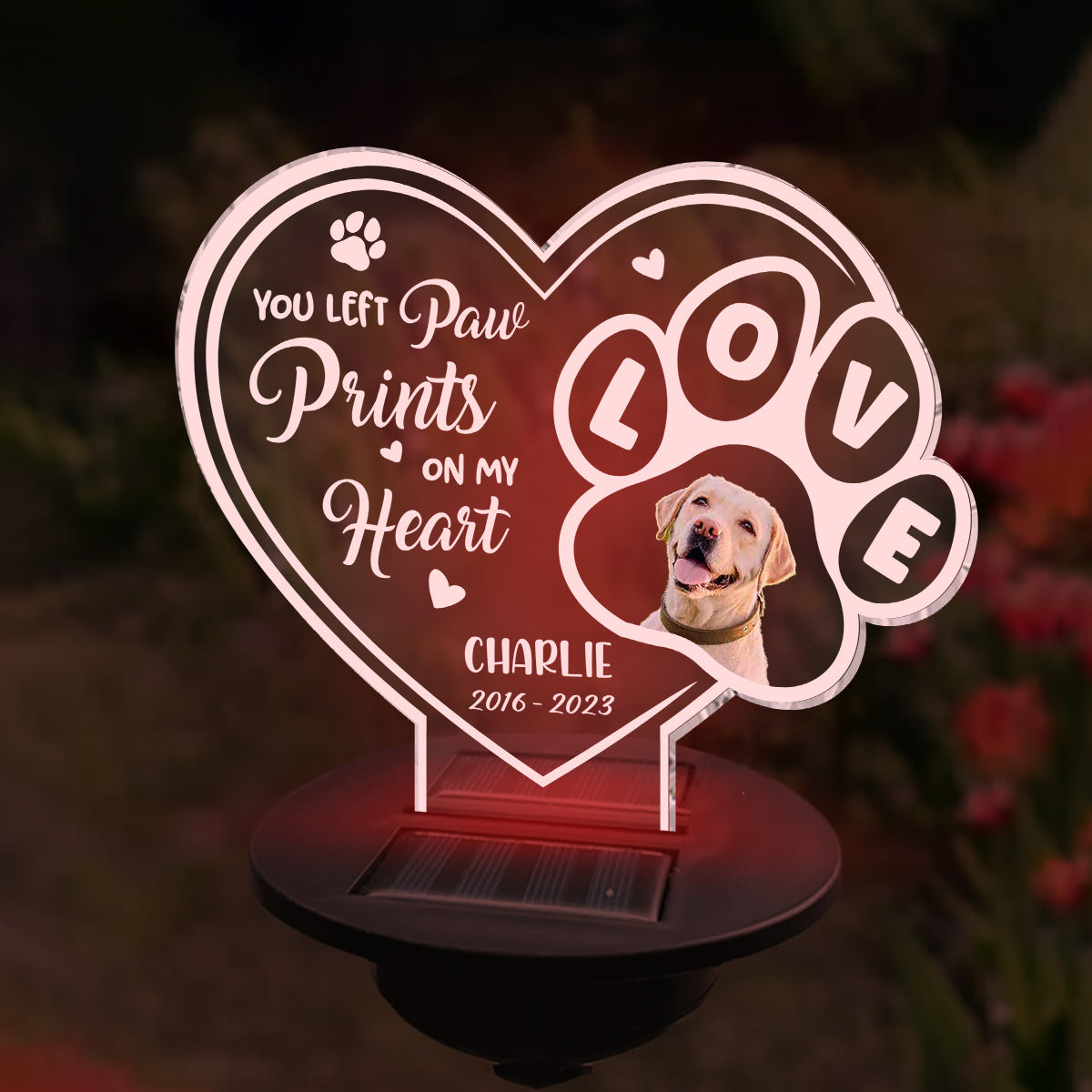 You Left Paw Print On Our Heart - Personalized Dog Garden Solar Light