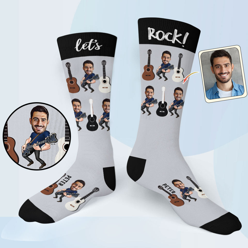 Let's Rock - Guitar gift for husband, him, boyfriend, father, son - Personalized Socks