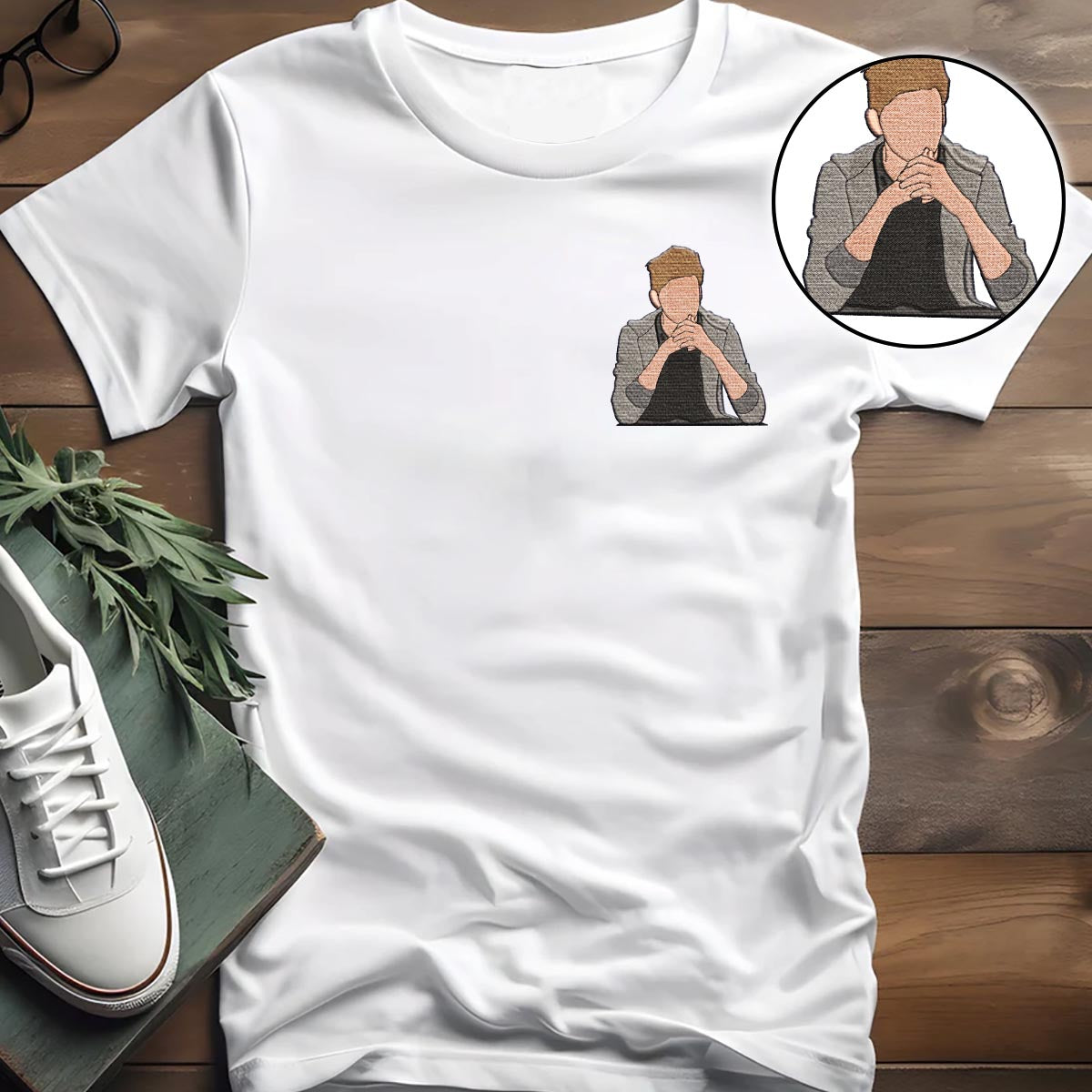 Custom 2D Photo - Personalized grandson Embroidered T-shirt