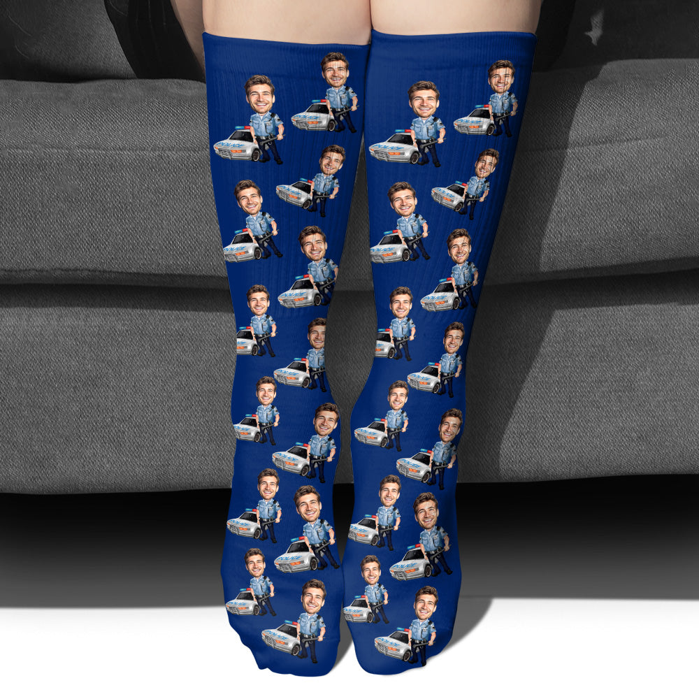 Police Officer Cartoonized Photo - Personalized Police Officer Socks