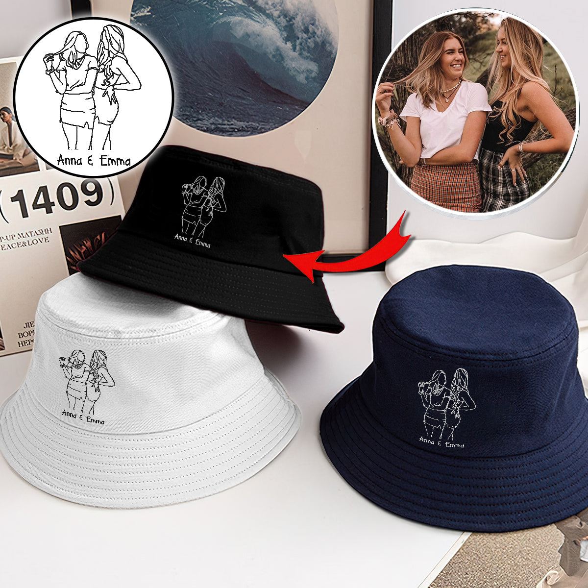 Custom Photo - Personalized Aunt Embroidered Bucket Hat