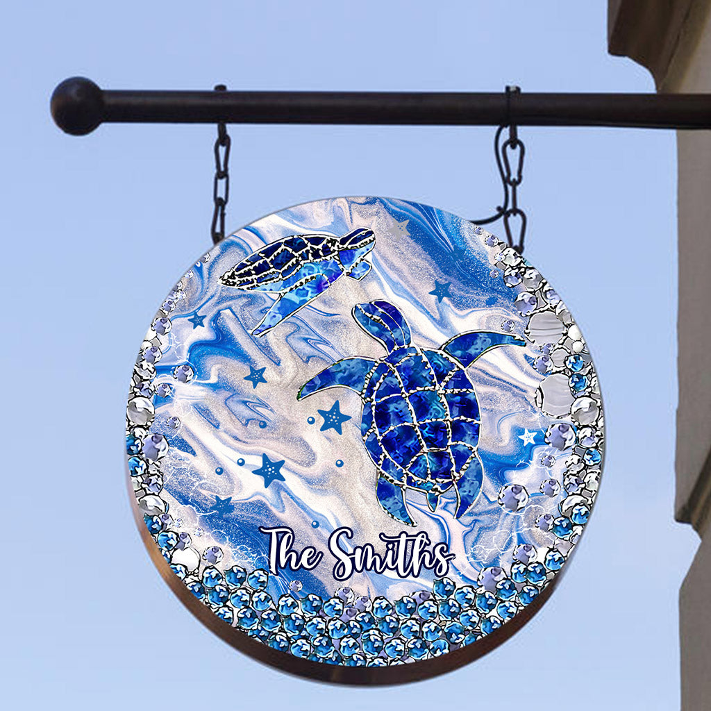 Blue Sea Turtles - Personalized Turtle Round Metal Sign