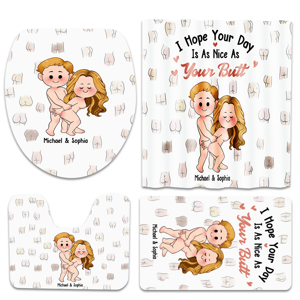 I Hope Your Day Is As Nice As Your Butt - Personalized Couple Bathroom Curtain & Mats Set