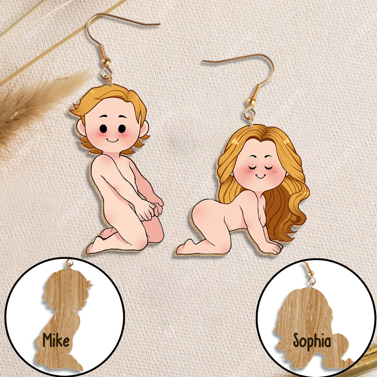 Funny Couple - gift for husband, wife, boyfriend, girlfriend - Personalized Wooden Earrings