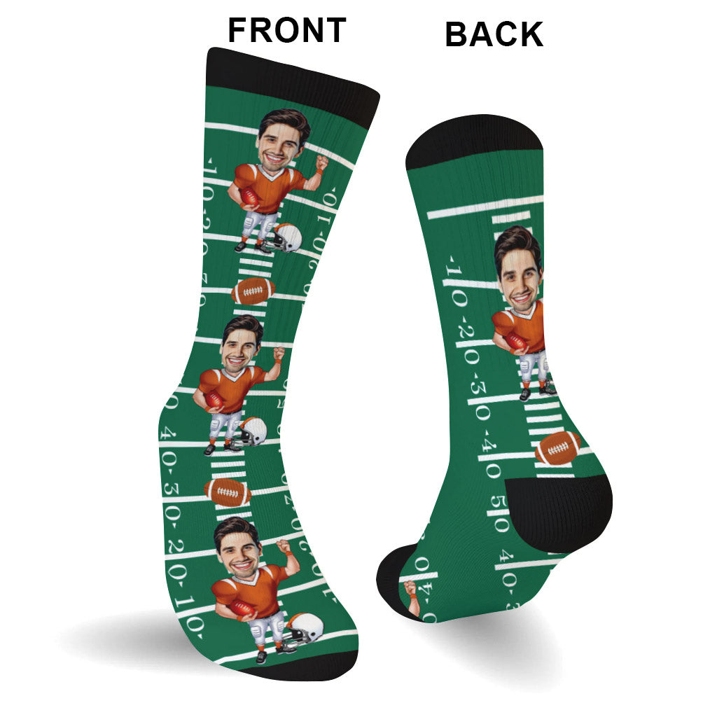 Funny Caricature Portrait - Football gift for dad, him, son - Personalized Socks