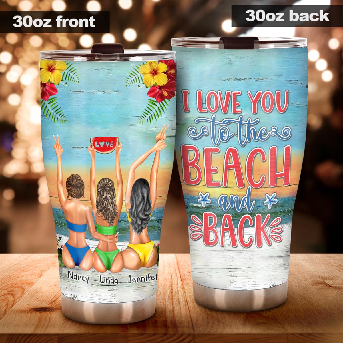 I Love You To The Beach And Back Best Friends - Bestie BFF Gift -  Personalized Acrylic Insulated Tumbler With Straw