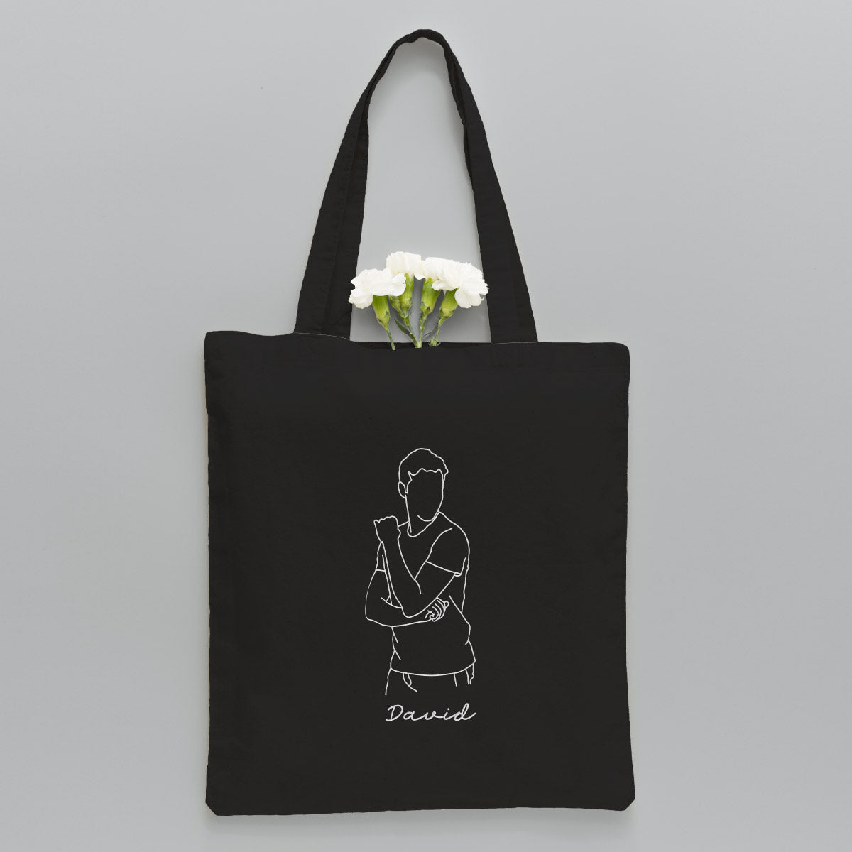 Custom Photo Line Art - Personalized Son Embroidered Tote Bag