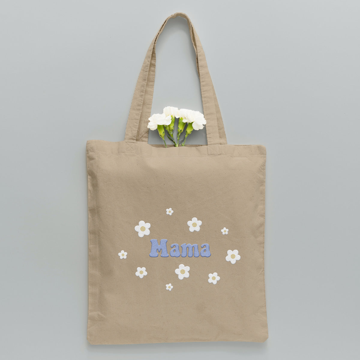 Custom Name With Flower - Personalized Mother Embroidered Tote Bag