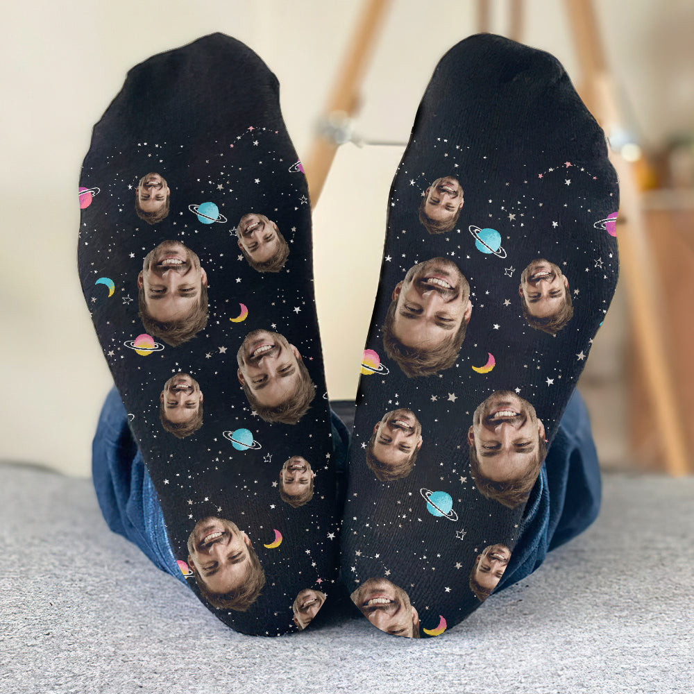 Custom Face Galaxy - Personalized Step Dad Socks