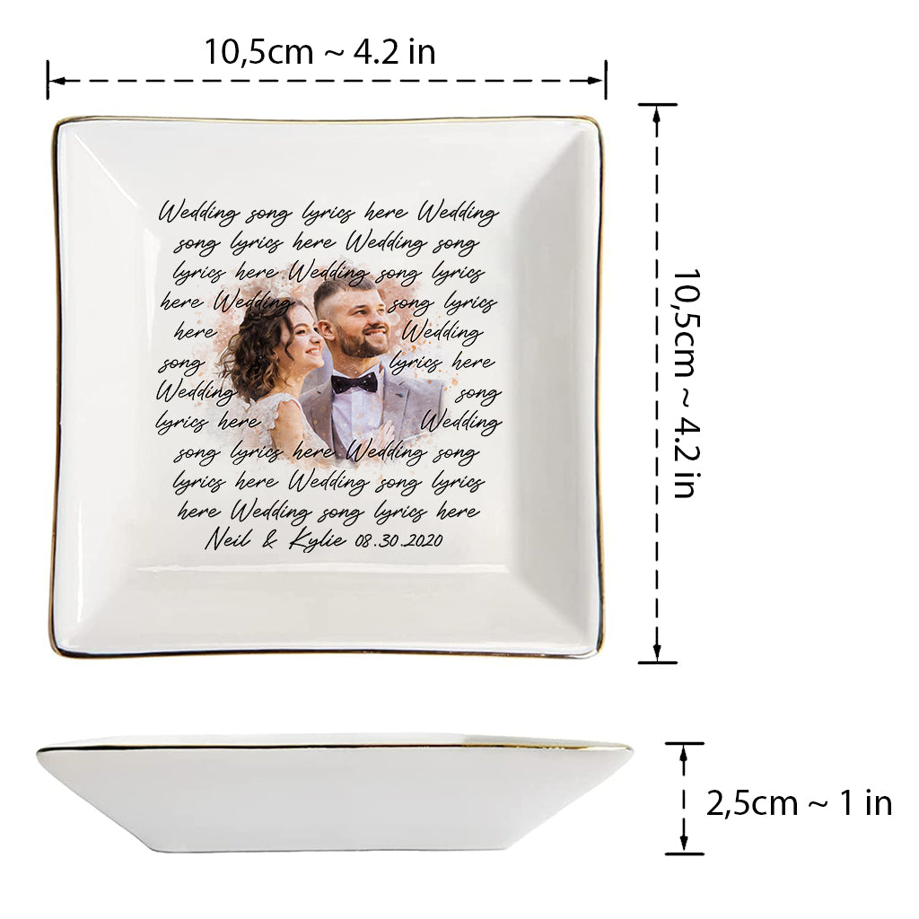 Wedding Song Lyrics With Personalized Watercolor Portrait - Personalized Husband And Wife Jewelry Dish