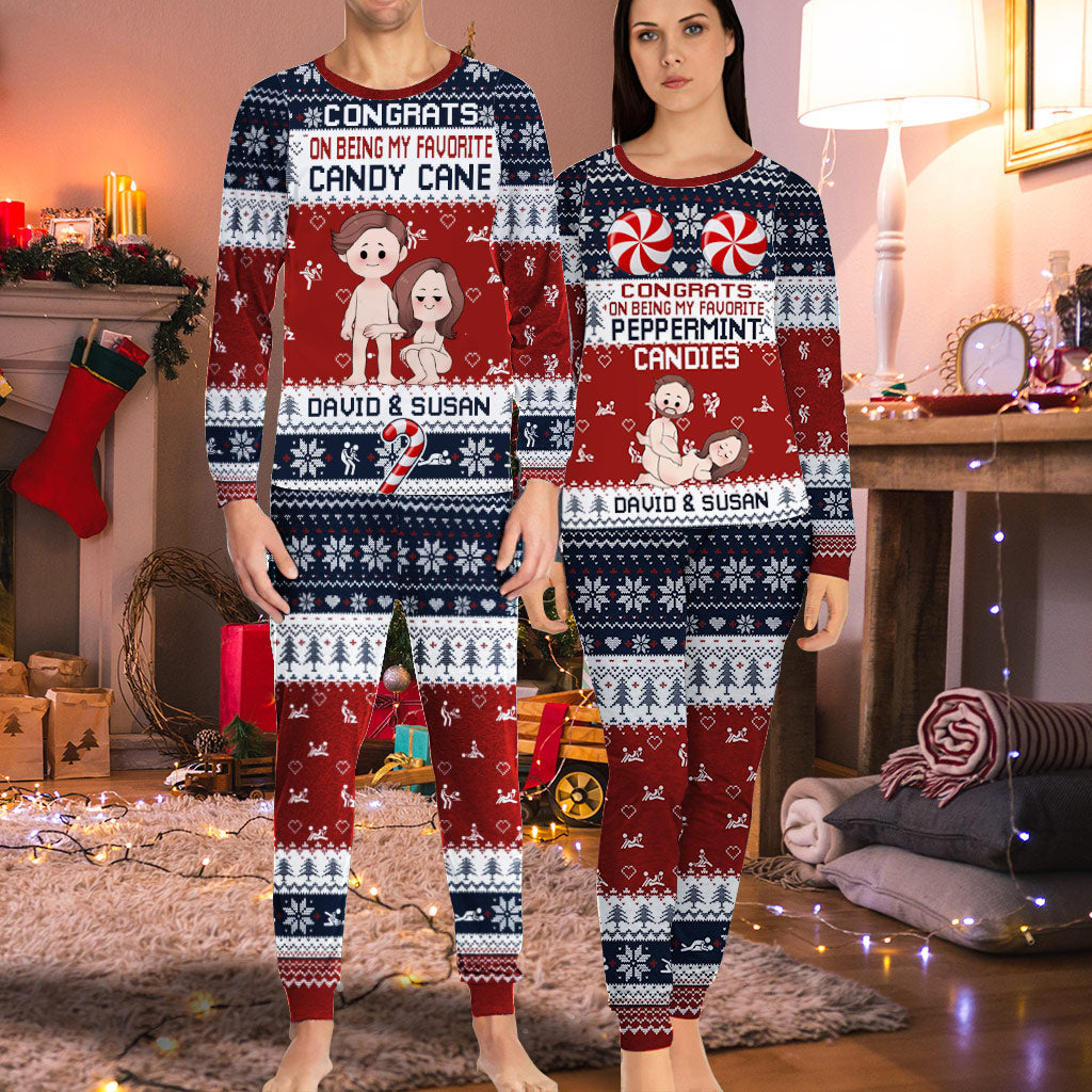 Congrats On Being My Favorite Candy Cane Peppermint Candies - Personalized Couple Pajamas Set