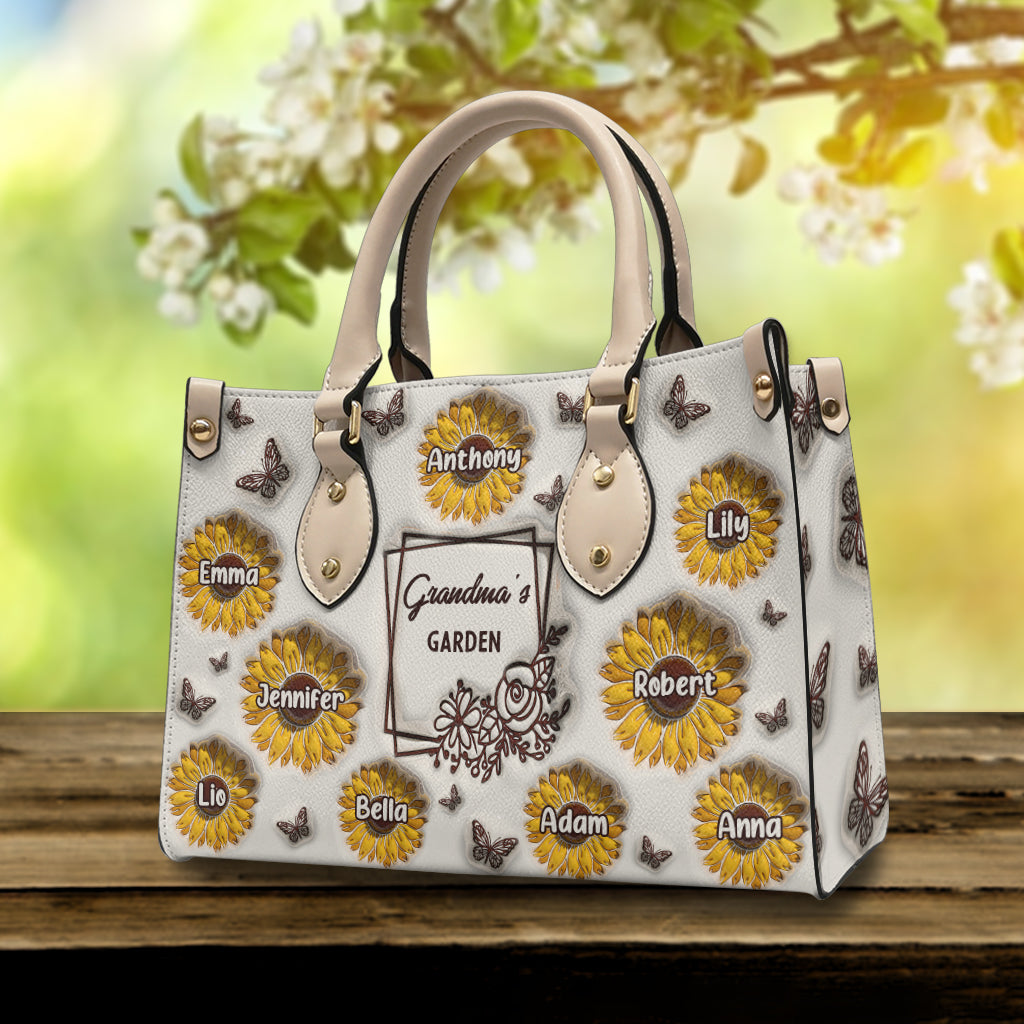 Grandma's Sunflower Garden - Gift for grandma - Personalized Leather Handbag