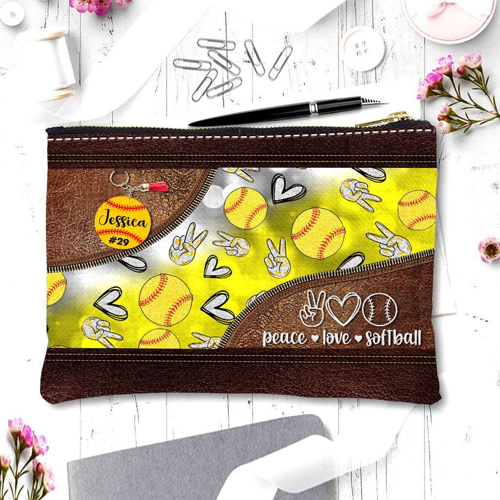 Discover Peace Love Softball - Personalized Softball Pouch