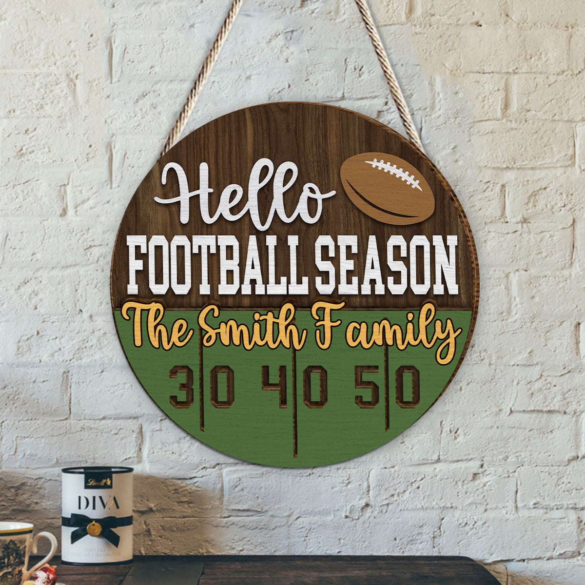 Hello Football Season - Personalized Football 2 Layered Wood Sign / Wood Plaque