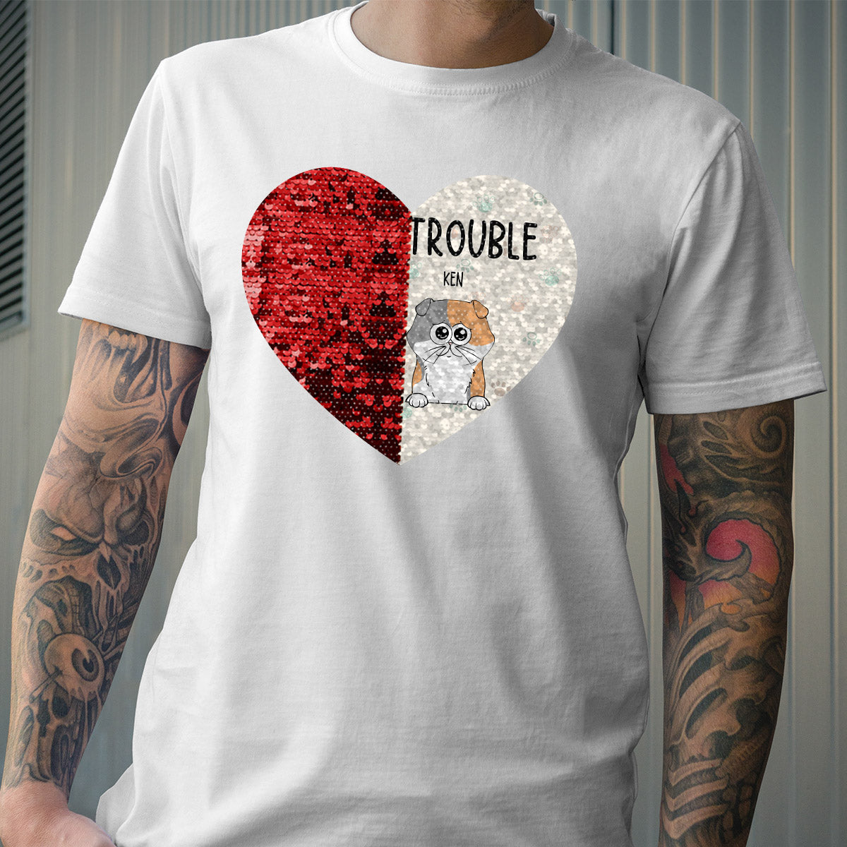 Double Trouble - Gift for dog lovers - Personalized Sequin T-shirt