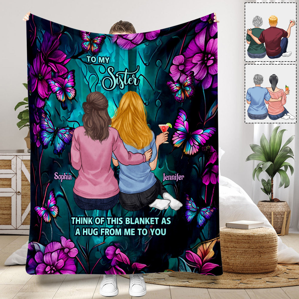Besties Forever Teal And Purple Butterfly Blanket - Gift for friend - Personalized Blanket