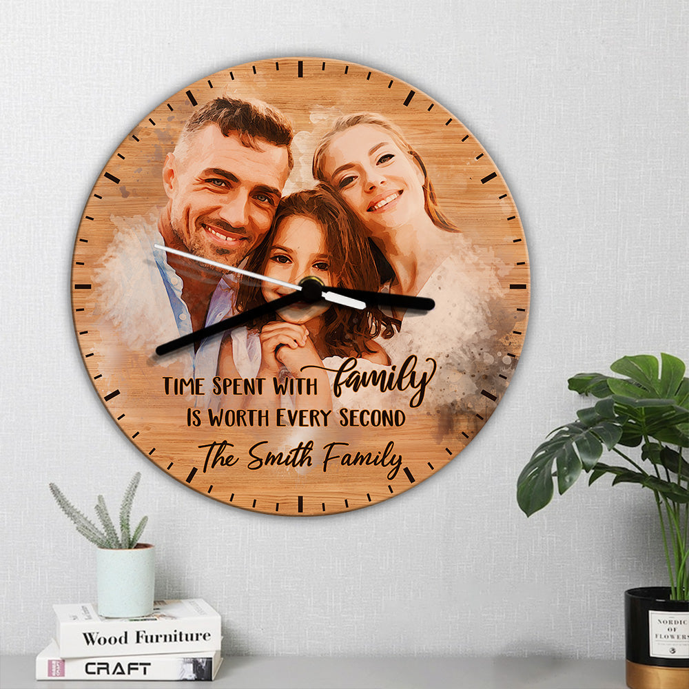 Time Spent With Family Is Never Wasted - Personalized Family Wall Clock