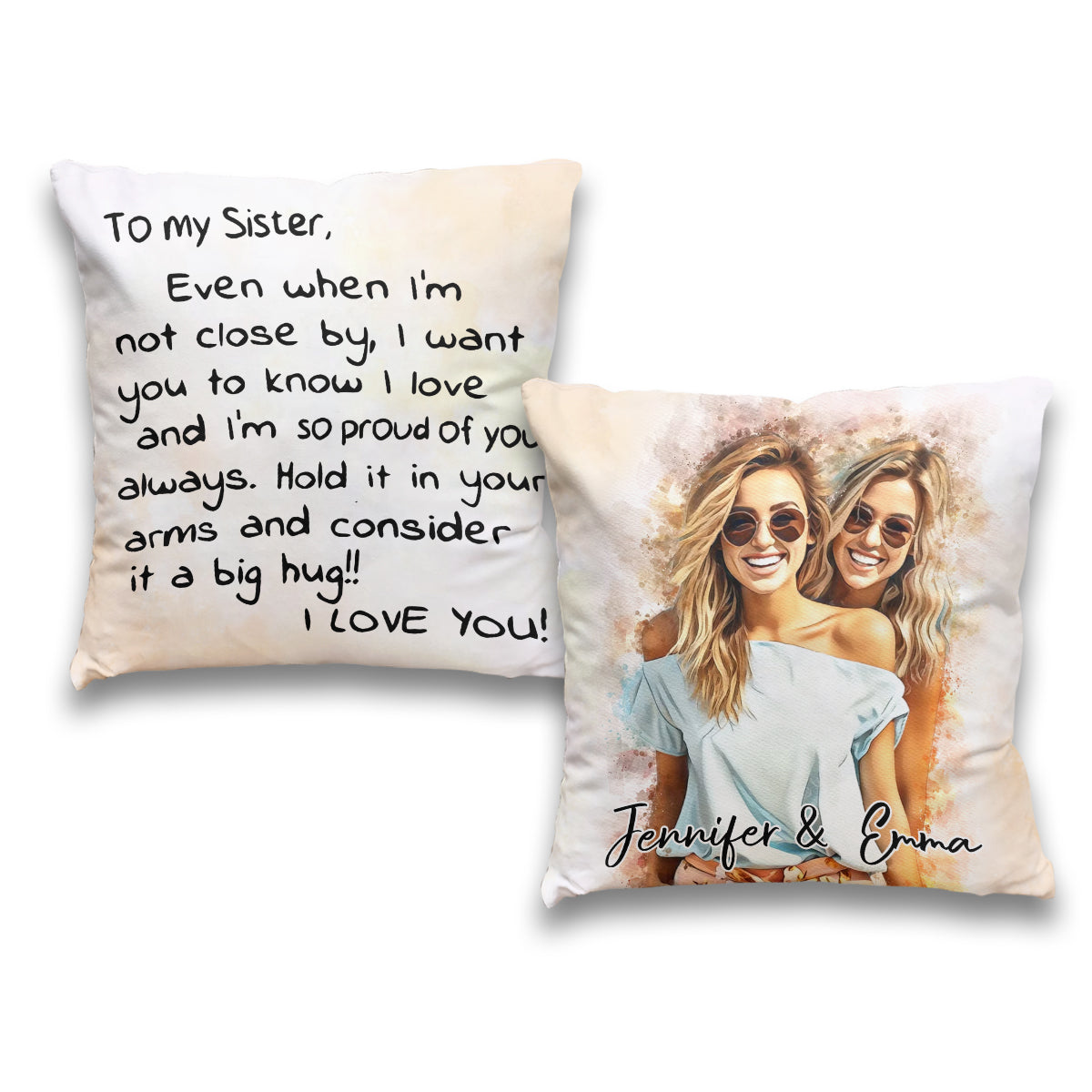 Big Hug - Personalized Sibling Throw Pillow