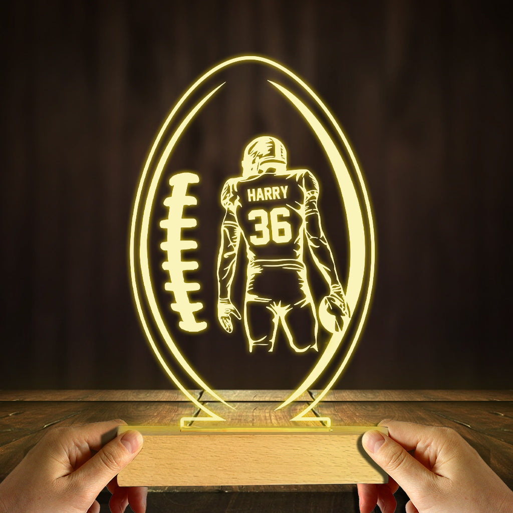 Night Light Football - Football gift for him, boyfriend, husband, son - Personalized Shaped Plaque Light Base