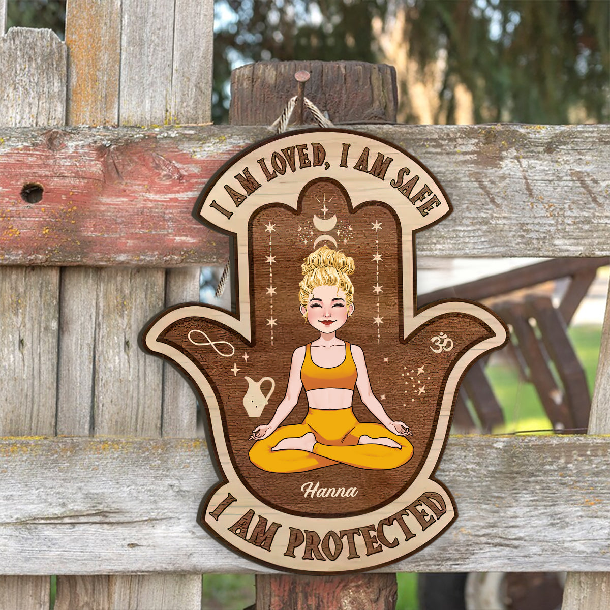 I Am Loved I Am Safe - Personalized Yoga Wood Sign