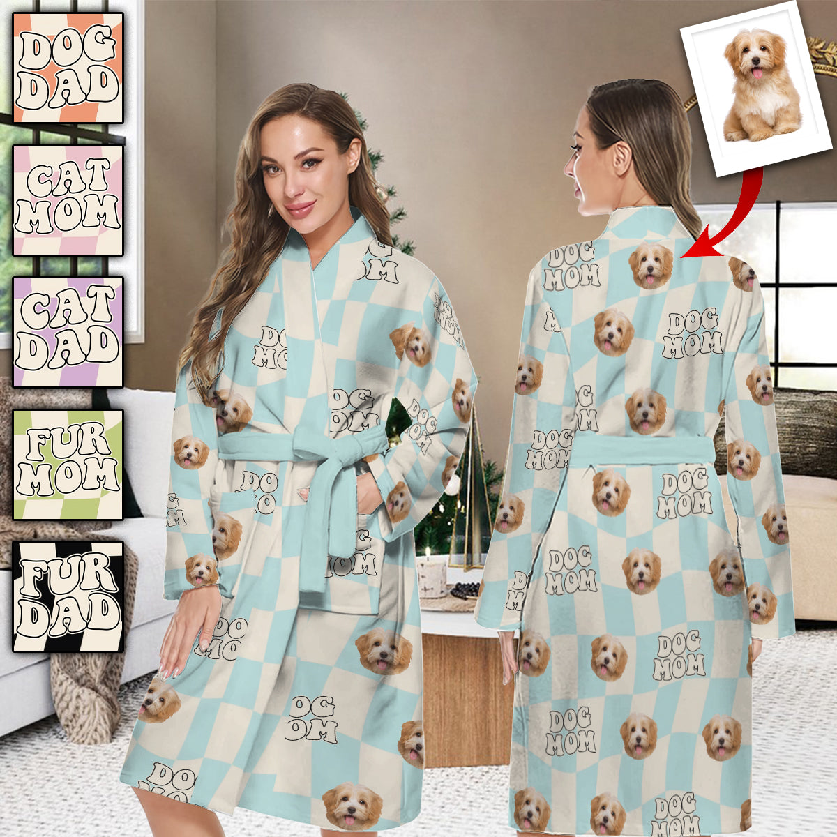 Wavy Check Funny Pet - Gift for dog lovers, dog lover, cat lover - Personalized Pajama Kimono Robe