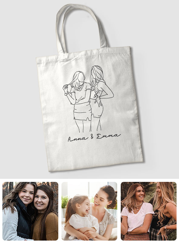 Custom Photo Line Art - Personalized Daughter Embroidered Tote Bag