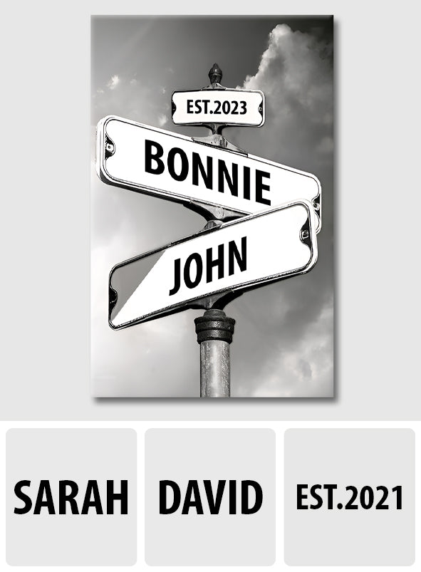 Vintage Street Sign - Personalized Couple Canvas And Poster