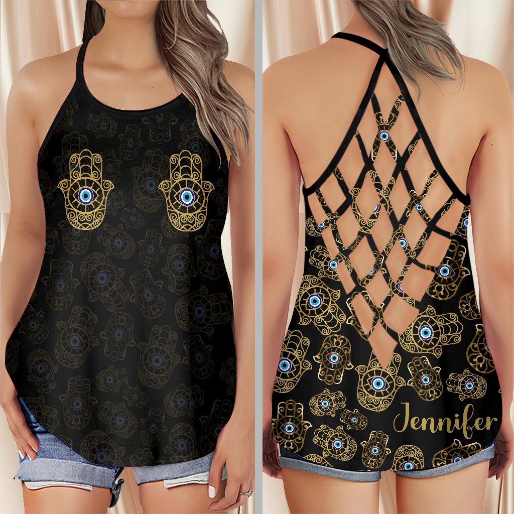 Discover Namastay Away Hamsa Hands - Personalized Yoga Cross Tank Top