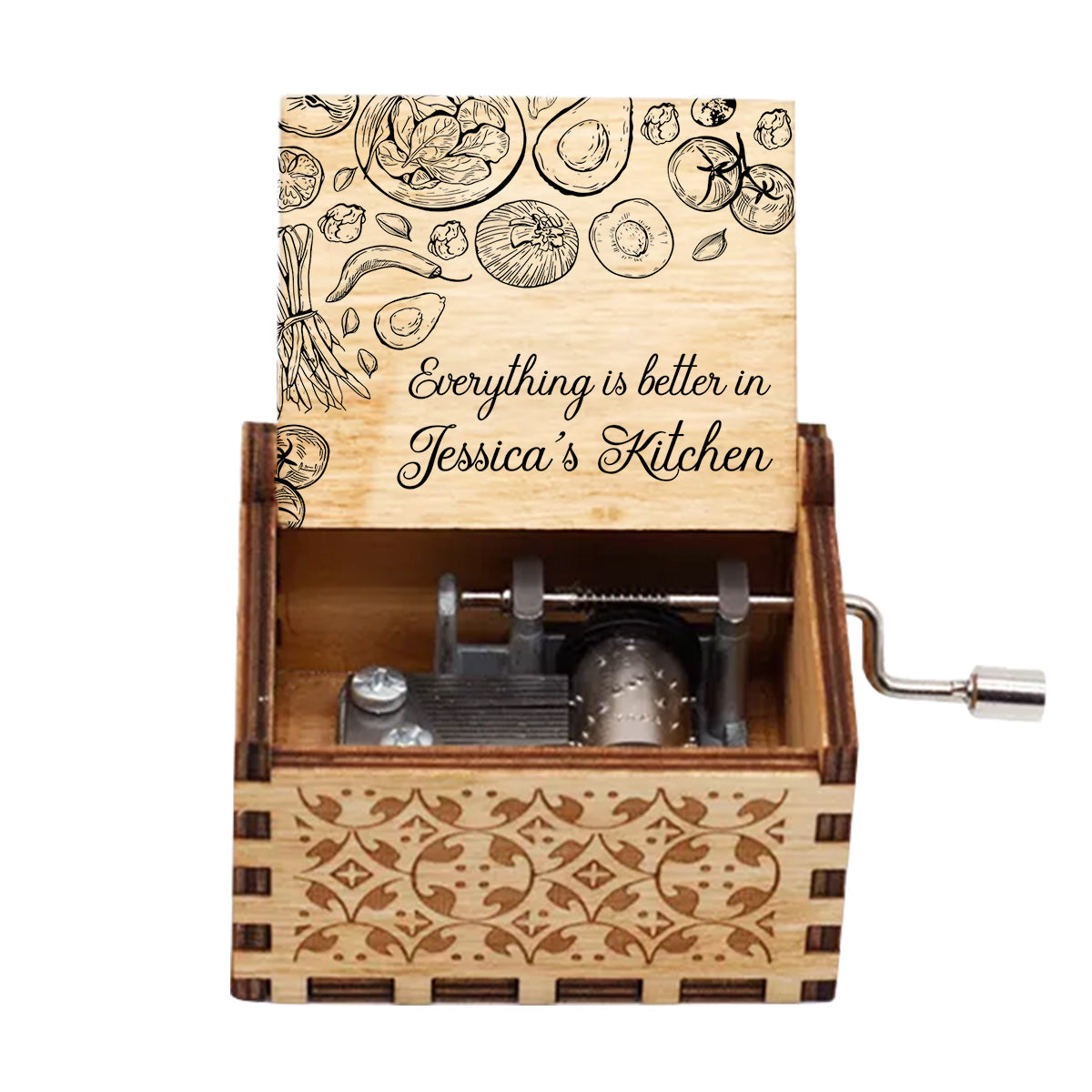 Everything Is Better In This Kitchen - Cooking gift for mom, her, wife, girlfriend, friend - Personalized Hand Crank Music Box