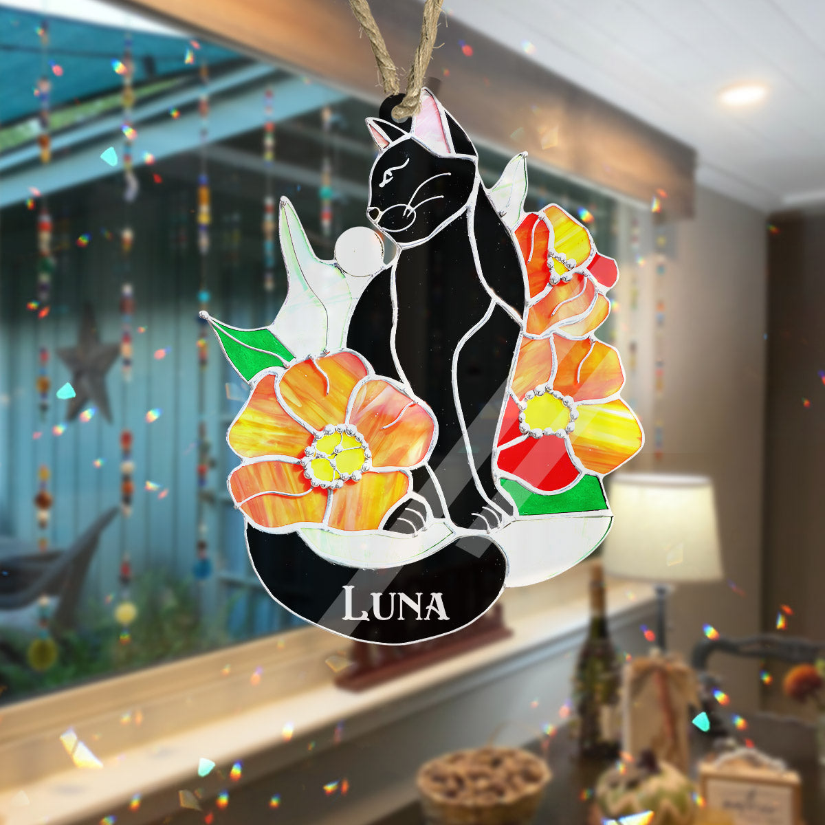 Black Cat - Personalized Black Cat Suncatcher