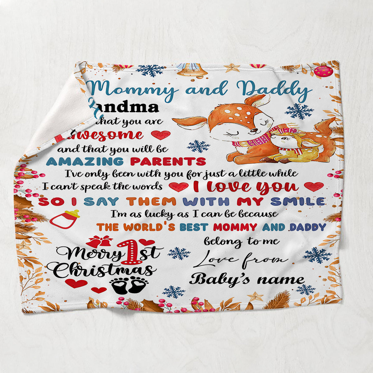 1st Christmas Gift Mommy And Daddy - Personalized Newborn Blanket