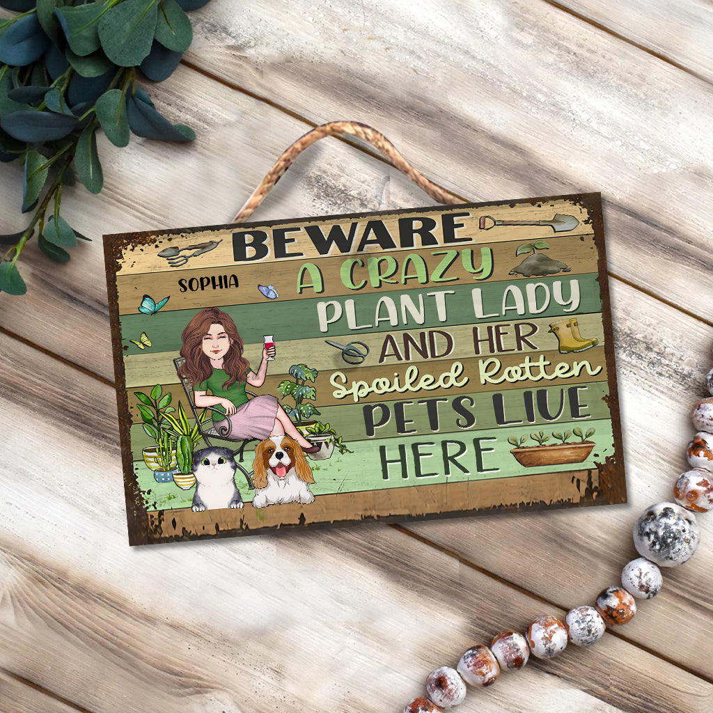 Crazy Plant Lady - Personalized Gardening Rectangle Wood Sign