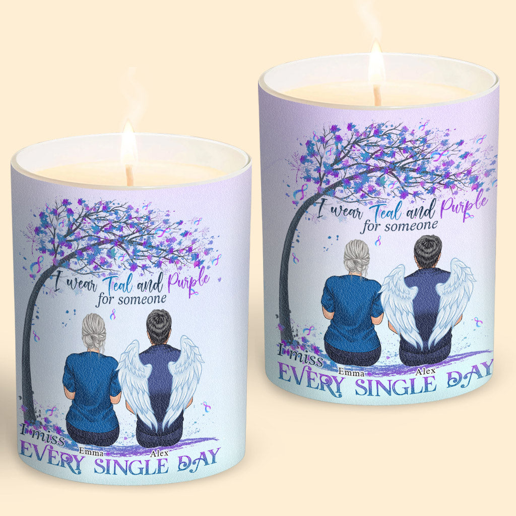 Discover I Wear Teal And Purple - Personalized Suicide Prevention Scented Candle With Wooden Lid