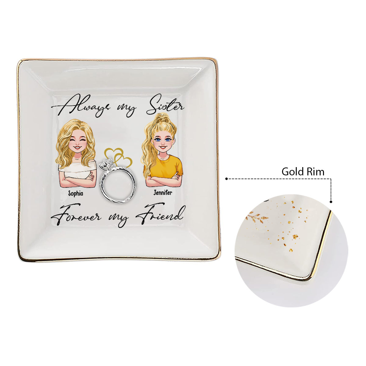 Always My Sisters - Personalized Sister Jewelry Dish