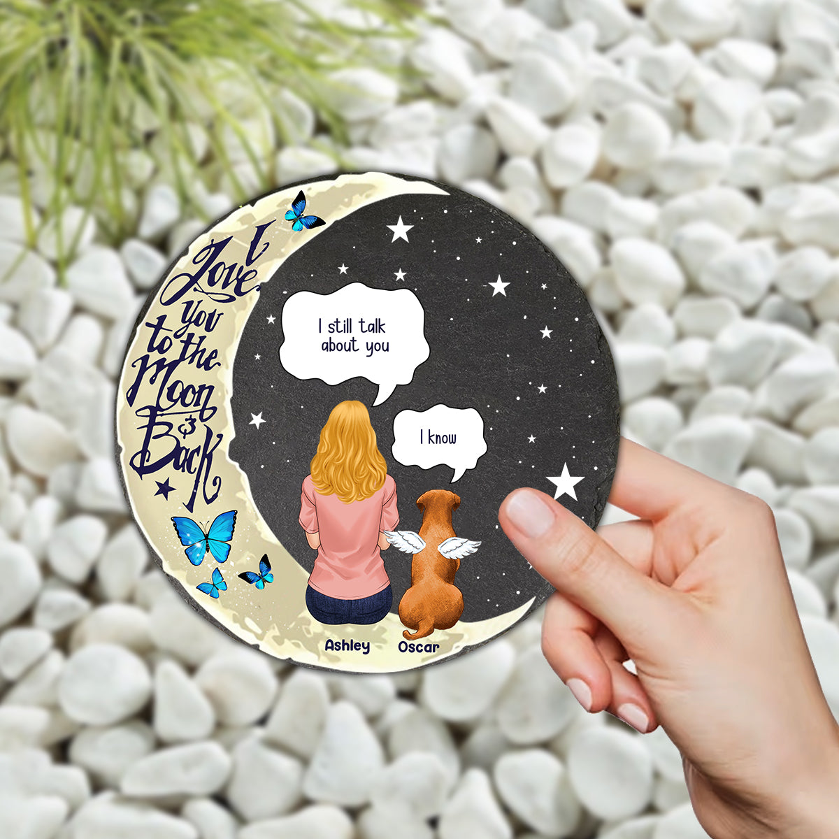 I Love You To The Moon And Back - Personalized Dog Round Shaped Stone