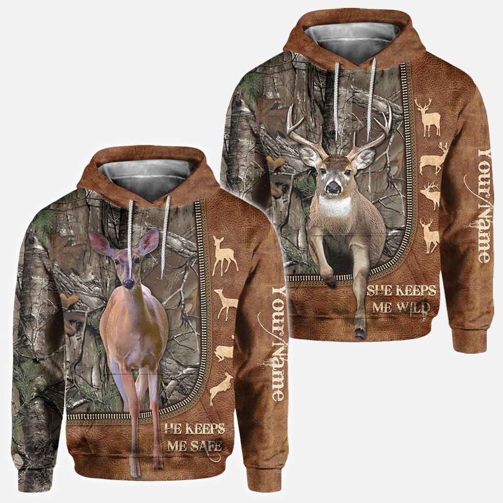 Discover He Keeps Me Safe - Personalized Couple Hunting All Over 3D Hoodie