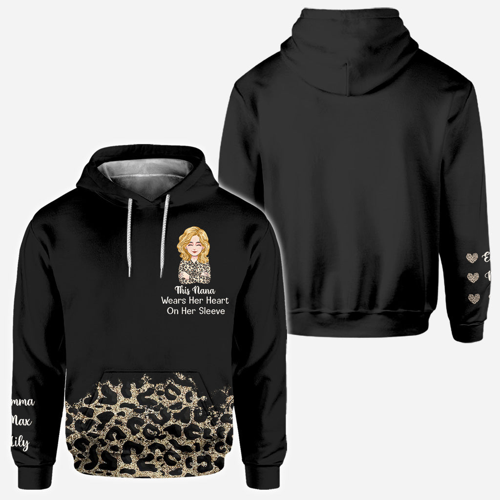 Discover This Nana Wears Her Heart On Her Sleeve - Gift for grandma, mom, aunt - Personalized 3D Hoodie