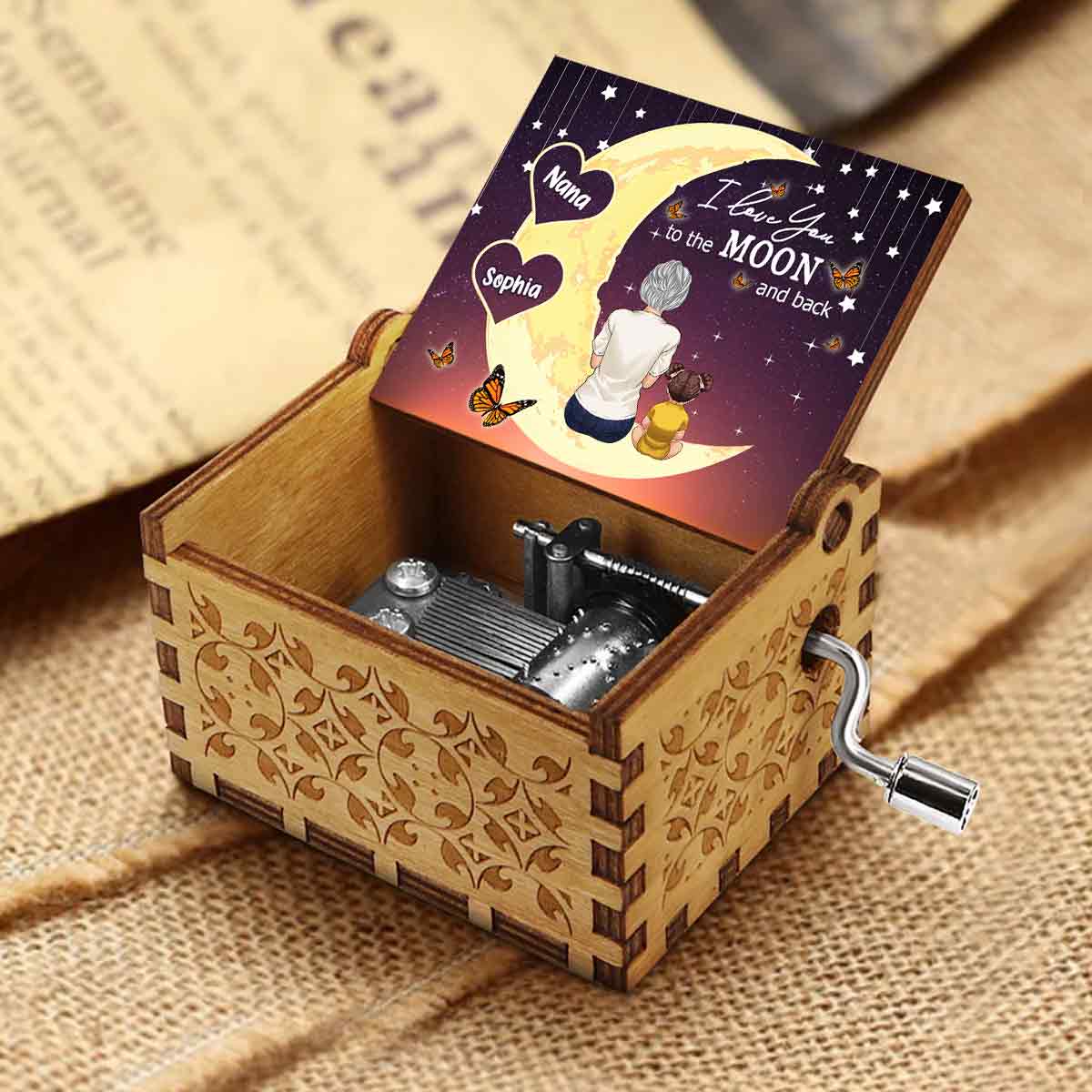 To The Moon And Back - Personalized Mother's Day Grandma Hand Crank Music Box