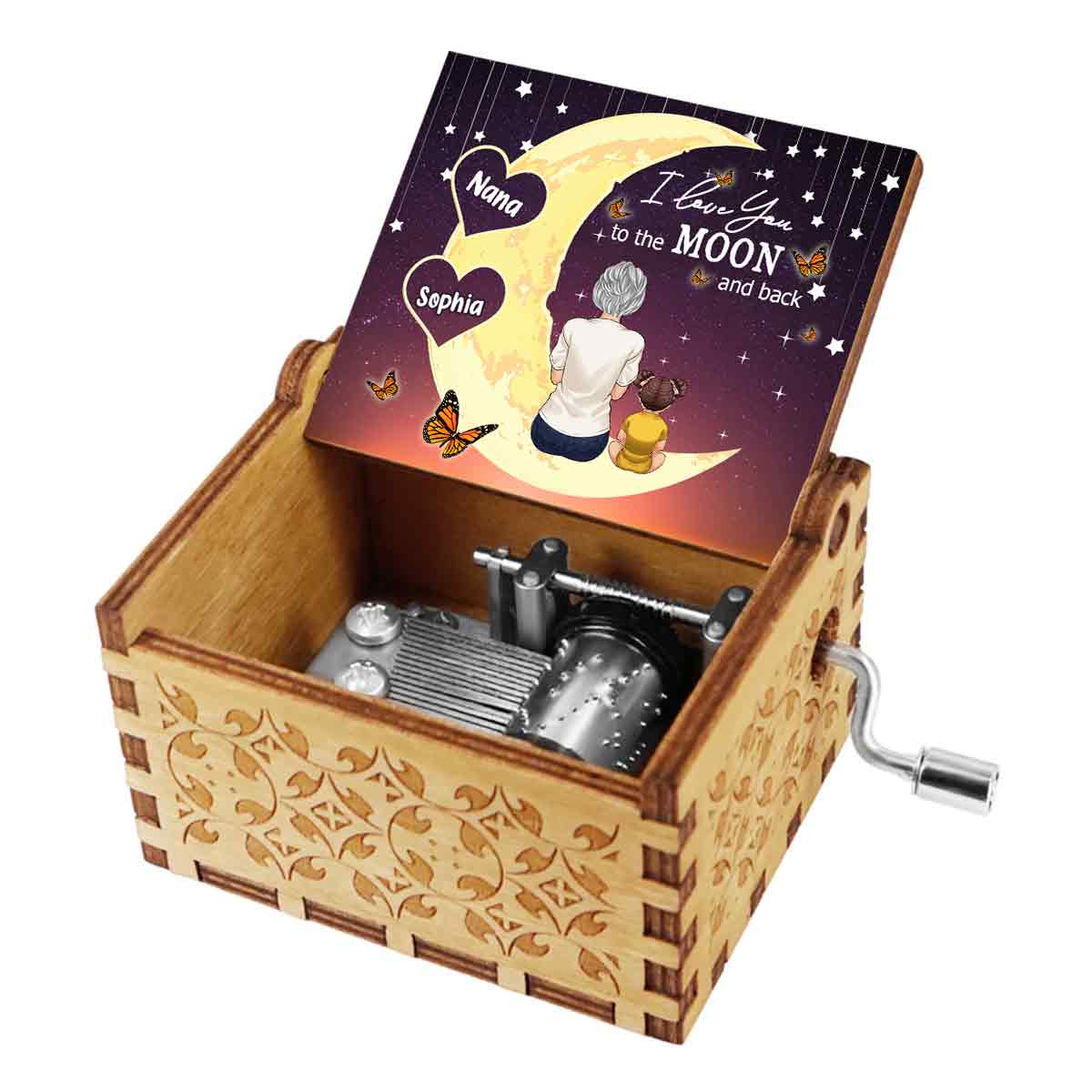 To The Moon And Back - Personalized Mother's Day Grandma Hand Crank Music Box