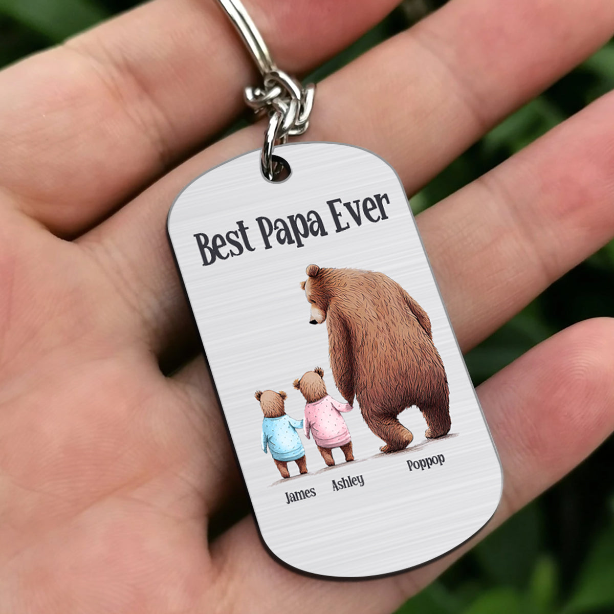 Papa Bear - Personalized Father's Day Grandpa Stainless Steel Keychain